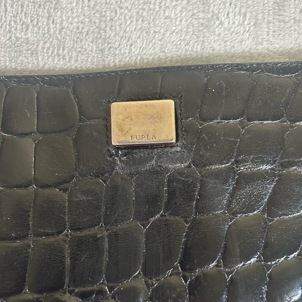 Furla crocodile embossed black leather tote bag - Picture 10 of 16